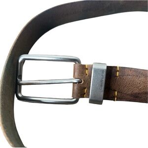CALVIN KLEIN Men’s Brown Leather Belt Distressed Silver Toned Hardware